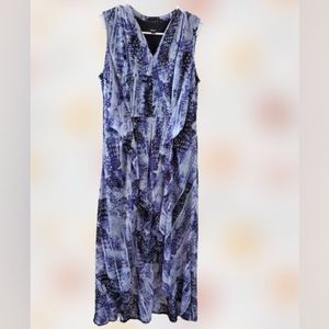 Simply Vera Wang printed v neck sleeveless high low dress, medium, blue